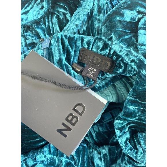 Revolve NBD XXS Abriel Mini Dress Velvet Teal NEW - Picture 6 of 6